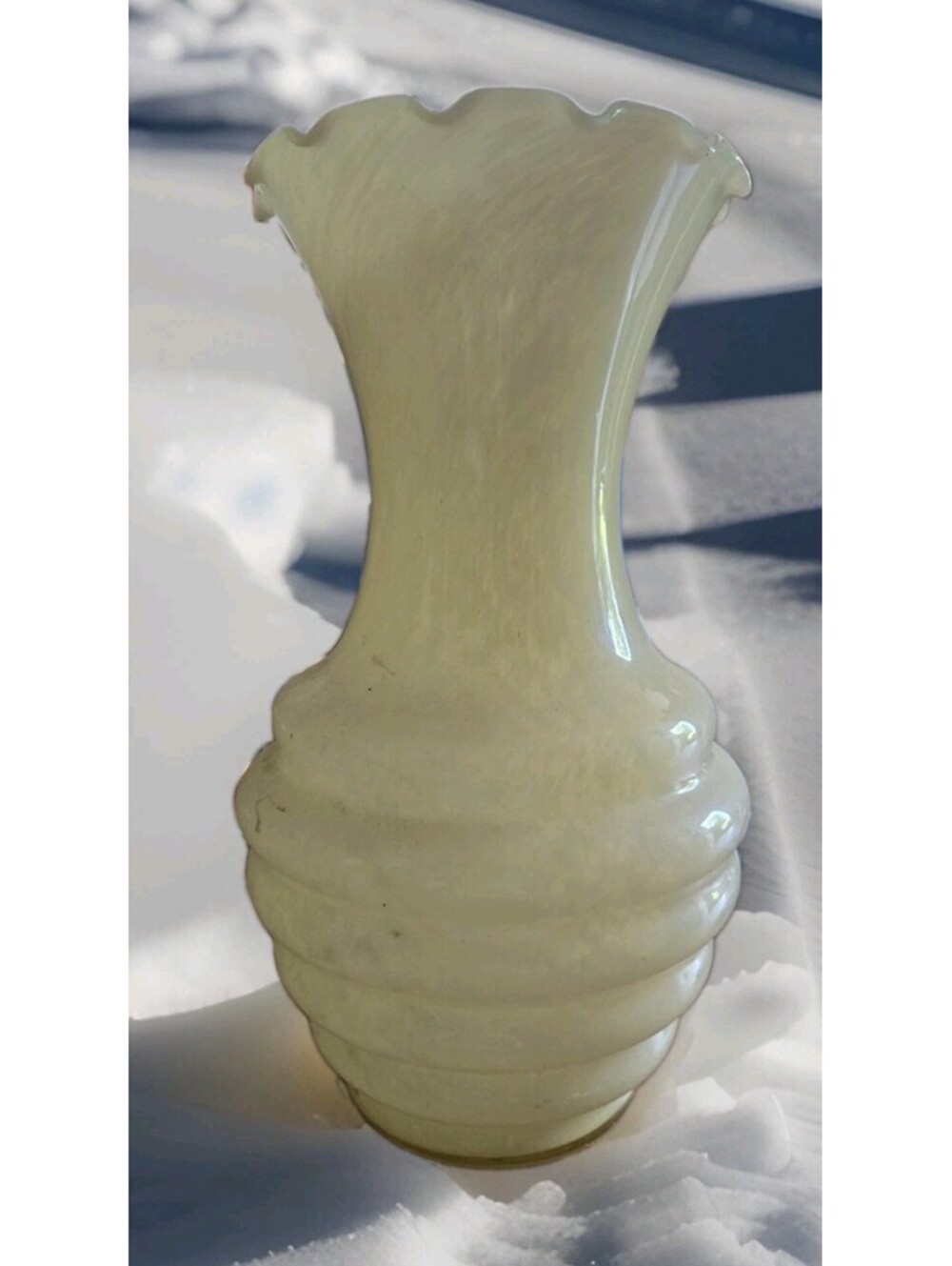 Home Goods Large Italian Yellow Speckled Art Glass Vase Jug  14”X9"